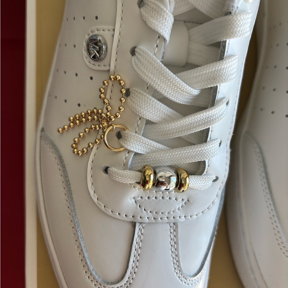 Michael Kors White Leather Sneakers with Gold & Silver Hardware - Picture 2 of 7